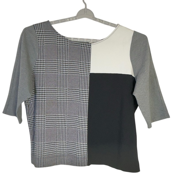 Lane Bryant Top Black White Color Block Houndstooth Blouse 3/4 sleeve 22/24 - Picture 10 of 16